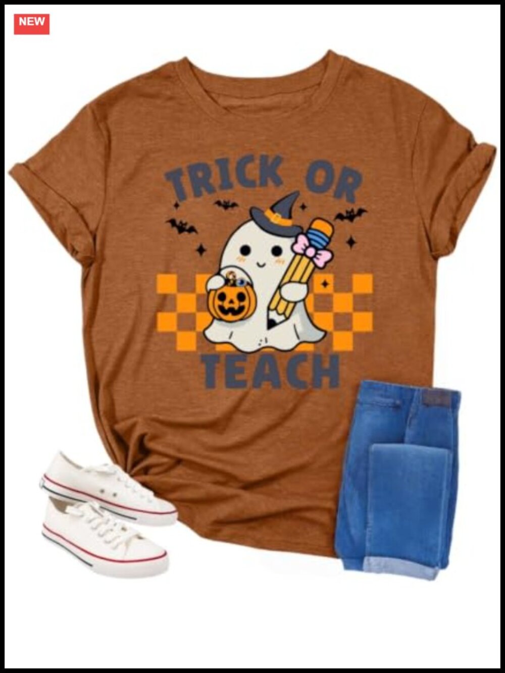 Teacher Halloween T-Shirt Trick Or Teach Ghost Graphic Short Sleeve Tee